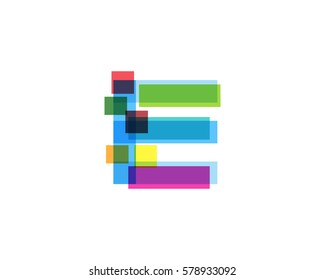 Letter E Colorful Overlay Irregular Break Shape Vector Logo Design Element