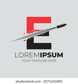 Letter E Combine Bullet Shot Logo Design Vector Illustration