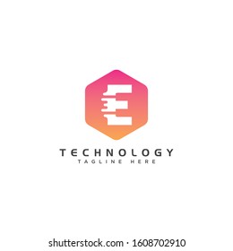 letter E company logo, clean design. Technology logo. tech style letter E icon vector. technology logo template element 
