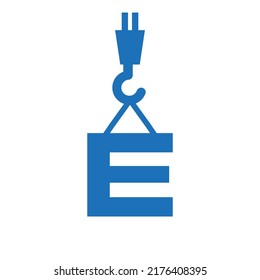 Letter E Construction Logo Template. Construction Logo Crane Concept Symbol