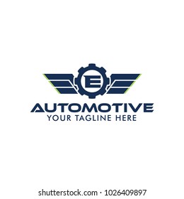 Letter E Creative Automotive Logo Design Template with wing symbol