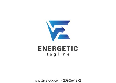 Letter E creative blue colour arrow direction technological logo	