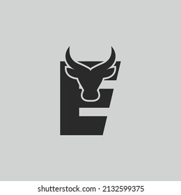 Letter E Creative Head Buffalo Bull Elegant Logo Symbol Design Illustration Vector for Company