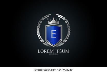Letter E crest logo. Alphabet logotype vector design.