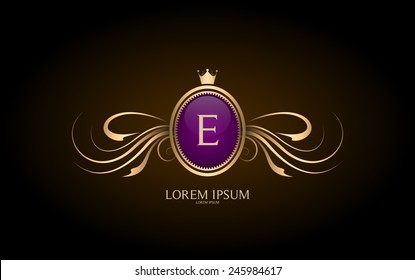 Letter E crest logo. Alphabet logotype vector design.