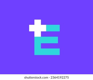 Letter E cross plus medical logo icon design template elements