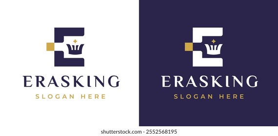 Letter E with Crown Logo Design Concept. Initial E with Monarch Symbol Elegant Monogram with Royal Symbol for Luxury and Premium Branding. E Alphabet Logo Vector Illustration