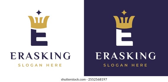 Letter E with Crown Logo Design Concept. Initial E with Monarch Symbol Elegant Monogram with Royal Symbol for Luxury and Premium Branding. E Alphabet Logo Vector Illustration