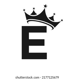 Letter E Crown Logo. Crown Logo on Letter E Vector Template for Beauty, Fashion, Star, Elegant, Luxury Sign