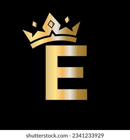 Letter E Crown Logo. Crown Logo on Letter E Vector Template for Beauty, Fashion, Star, Elegant, Luxury Sign