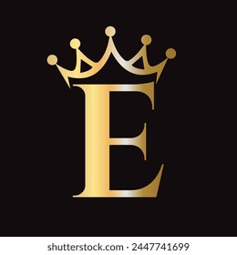 Letter E Crown Logo for Queen Sign, Beauty, Fashion, Star, Elegant, Luxury Symbol	