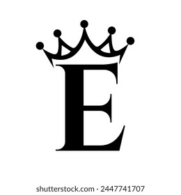 Letter E Crown Logo for Queen Sign, Beauty, Fashion, Star, Elegant, Luxury Symbol	