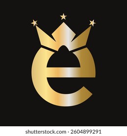 Letter E Crown Logo for Queen Sign, Beauty, Fashion, Elegant, Luxury Symbol. King Logo Sign