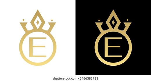 Letter E Crown Logo, Letter E Logo with crown Template for Sign Luxury Star Elegant Beauty,fashion