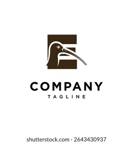 Letter E Curlew bird Logo Icon Vector