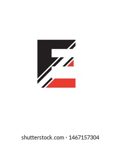the letter e is cut in black and red