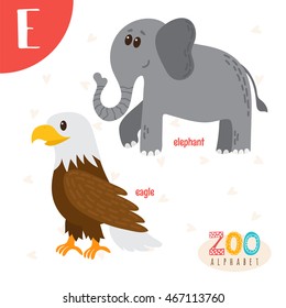 Letter E. Cute animals. Funny cartoon animals in vector. ABC book. Vector illustration