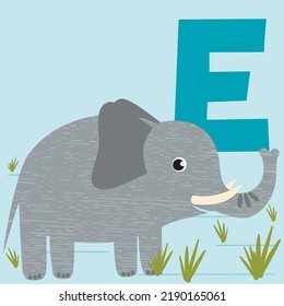 Letter E cute big elephant