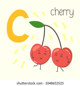 Letter E with cute cartoon eggplant. Vector alphabet.