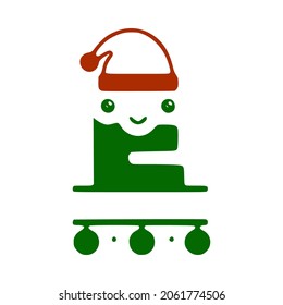 Letter e cute Christmas character, name monogram design, Christmas or New Year clip art