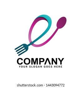 Letter E cutlery logo, food delivery vector logo, cutlery restaurant symbol