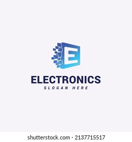 Letter E data pixel technological logo