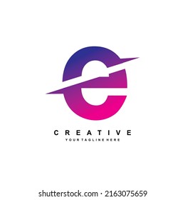 Der Buchstabe E Design ist eine blaurosa Kombination mit einem luxuriösen und eleganten Stil. Firmenlogo, Firmenlogo, Produktetikett. Vektor-Brief E