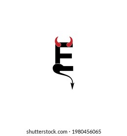 Letter E with devil's horns and tail icon logo design vector template