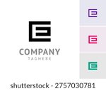Letter E, digital alphabet cyber font, including set of four different multi colored letter E, vector illustration 10EPS