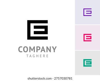 Letter E, digital alphabet cyber font, including set of four different multi colored letter E, vector illustration 10EPS