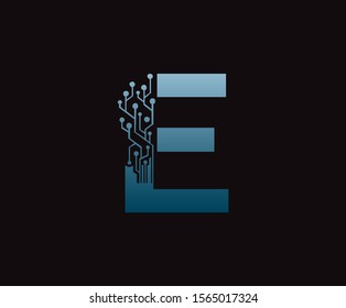 Letter E Digital Network Logo Icon, Technology and digital abstract E line network circuit vector design.