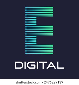 letter e digital or technology logo vector template. Suitable for digital font industry with dot, gradient color and modern style. Also suitable for machine