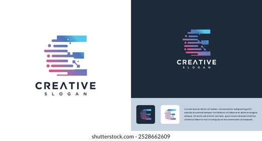 Letter E digital technology logo design template	