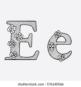 Letter E Doodle Flourish graphic with ornate pattern. Design Isolated on white.