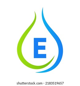 Buchstabe E Wassertropfen Logo Design Vektorvorlage. Signatur für Minimal-Wasserzeichen