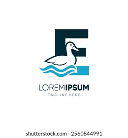 Letter E Duck Logo Design Vector Icon Graphic Emblem Illustration 
