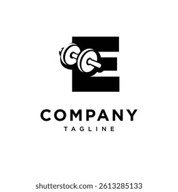 Letter E Dumbbell Logo Icon Vector