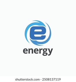 Letter E with dynamic vortex energy logo design concept. E monogram circular logo