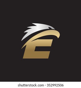 Letter E Eagle Head Silver Gold Logo Black Background