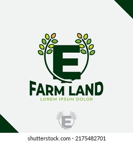 letter E eco green leaf logo, farm logo vector vintage icon, flat farm logo, green nature icon