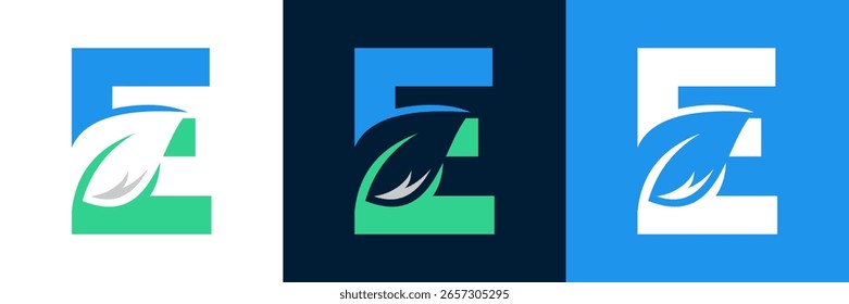 Letter E eco green Logo with leaves. ,symbol,alphabet,botany,natural
