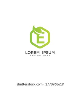 Letter E eco leaf logo icon design template elements