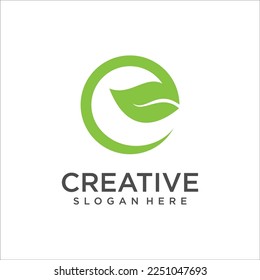 Letter E  With Eco Nature Logo Design Template Vector