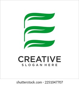 Letter E  With Eco Nature Logo Design Template Vector