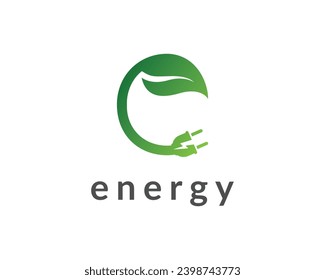 Letter e With Eco Renewable Energy Logo Symbol. Letter e Green Energy Vector Logo design template.