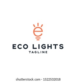 Letter E with Economy Lights Logo, Alphabet Logo Vector, Light or Lamp Line Design Vector