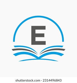 Letter E Education Logo Book Concept. Training Career Sign, University, Academy Graduation Logo Template Design