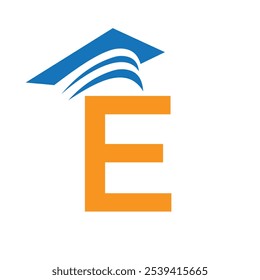Letra E Conceito Logotipo Educação Com Chapéu De Graduação. Vetor de Símbolo de Chapéu para Educação