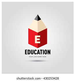 Letter E Education logo concept with pencil and book icon. Logo design template for education purposes