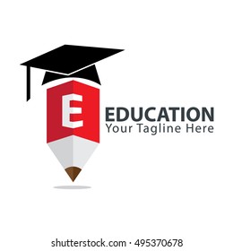 Letter E Education logo concept with pencil and book icon. Design template for education purposes
